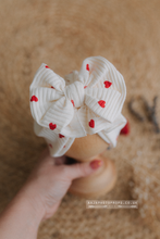 Baby turban hat, newborn, cream, red harts, RTS