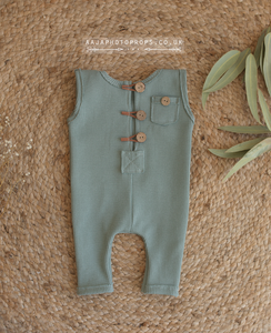 Baby newborn sleeveless romper, old green blue, made to order