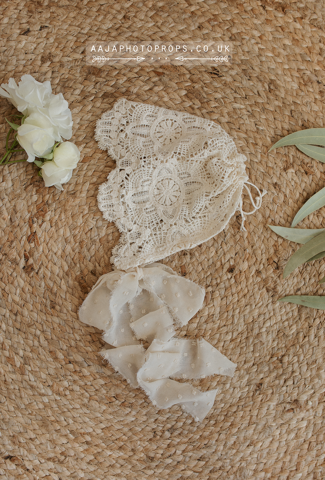 Baby lace bonnet, 9-18 months size, Cream beige, boho, vintage,  RTS