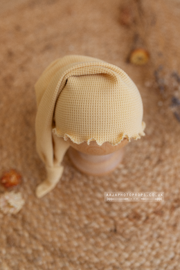Baby newborn girl sleepy hat, knot, Vanilla butter yellow, RTS
