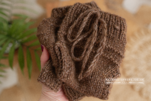 Knitted Baby newborn sweater and bloomers, brown, RTS