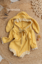 Vintage style hooded bunny romper, yellow, made to order