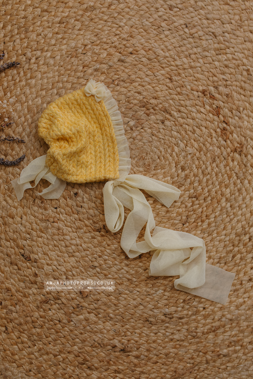 Baby girl newborn bonnet, yellow, vintage, boho, RTS