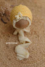 Baby girl newborn bonnet, yellow, vintage, boho, RTS