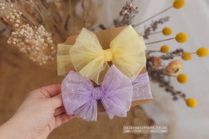 Baby newborn headbands set of 2, tulle, lilac, lemon RTS