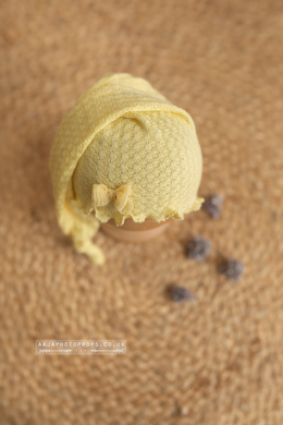 Baby newborn girl sleepy hat, knot, lemon yellow, RTS