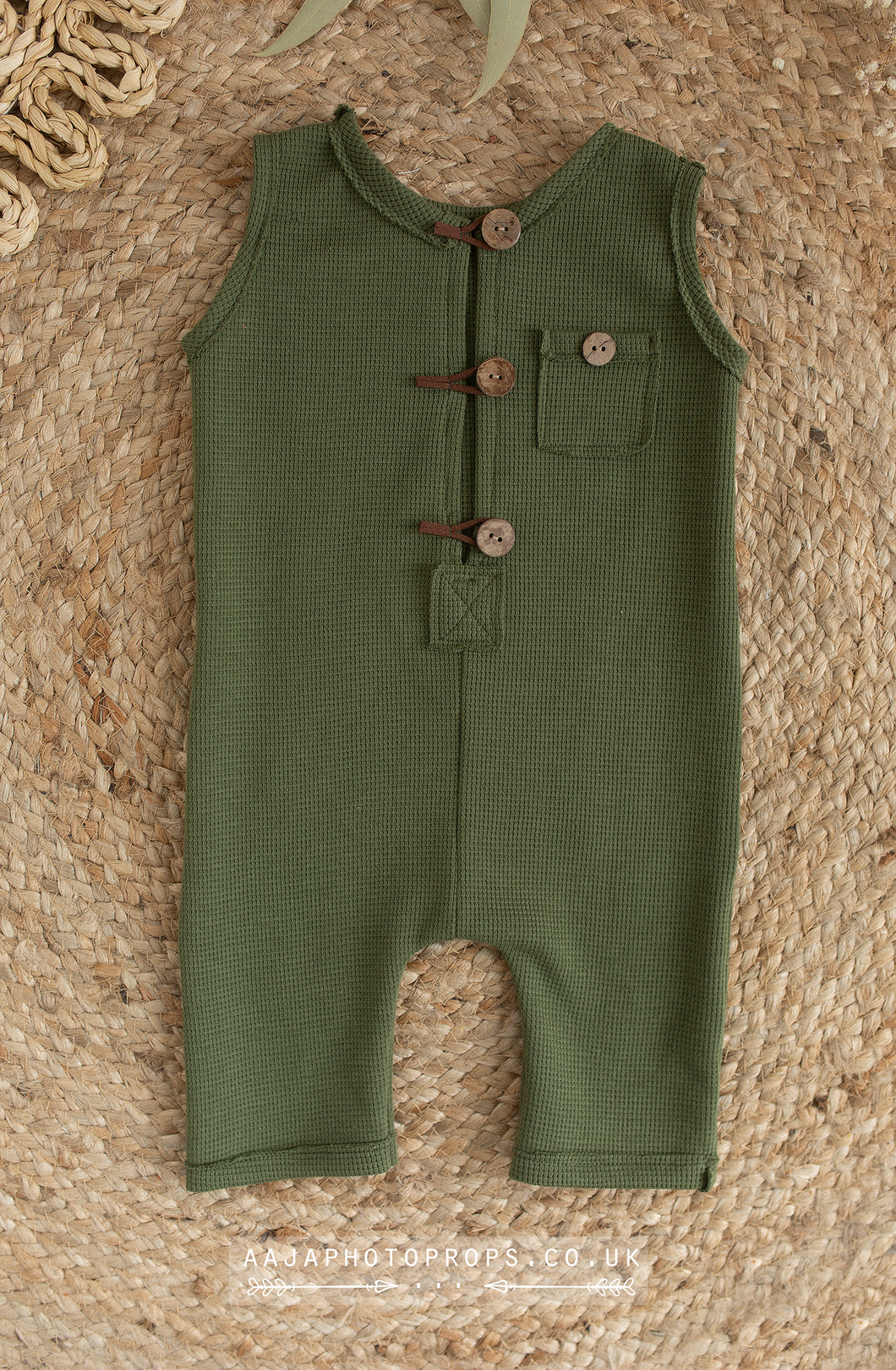 9-12 months size baby romper, green, made to order