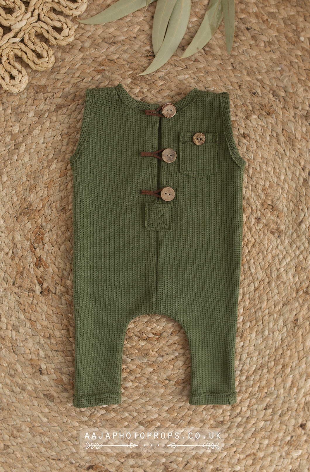 Baby newborn sleeveless romper, green, made to order