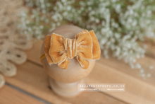 Baby newborn girl velvet bow tieback, double, cinnamon, mango, soft, RTS