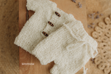 Load image into Gallery viewer, Knitted Baby newborn short sleeve top and shorts, Creamy off white, RTS