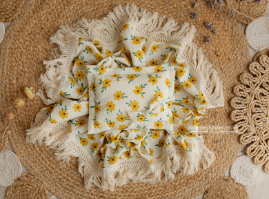 Boho layer, pillow, tieback set, cream, flowers, yellow, tassels, bow, RTS
