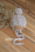 Baby newborn Knitted bonnet and wrap, light beige, RTS
