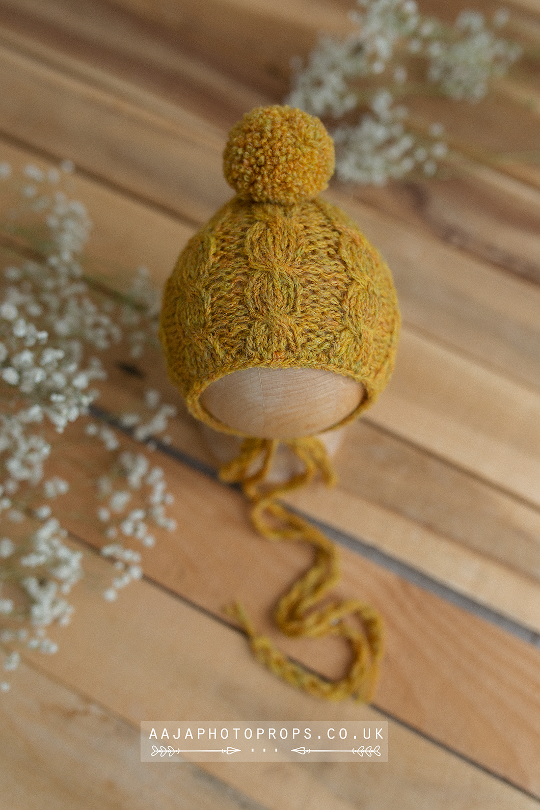 Knitted Baby newborn bonnet mustard yellow, RTS