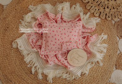 Boho layer, pillow, tieback, wooden disc bundle, pink, cherry, RTS
