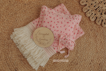 Boho layer, pillow, tieback, wooden disc bundle, pink, cherry, RTS