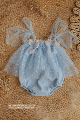 Baby 6-12 months size light blue romper, vintage style, boho, RTS