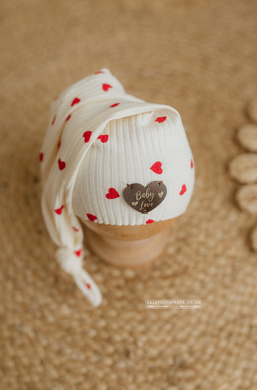 Baby newborn sleepy hat, knot, cream, heart, valentine, Ready