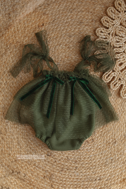 Baby 6-12 months size green romper, vintage style, boho, RTS