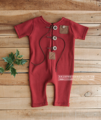 9-12 months size baby romper, paprika red, made to order