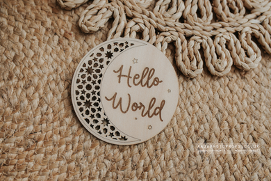 Wooden disc Moon and stars, hello world, RTS