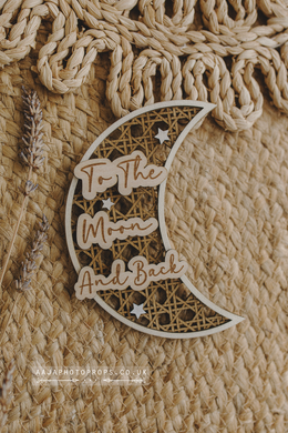 Wooden sign rattan moon, to the moon and back, boho, RTS
