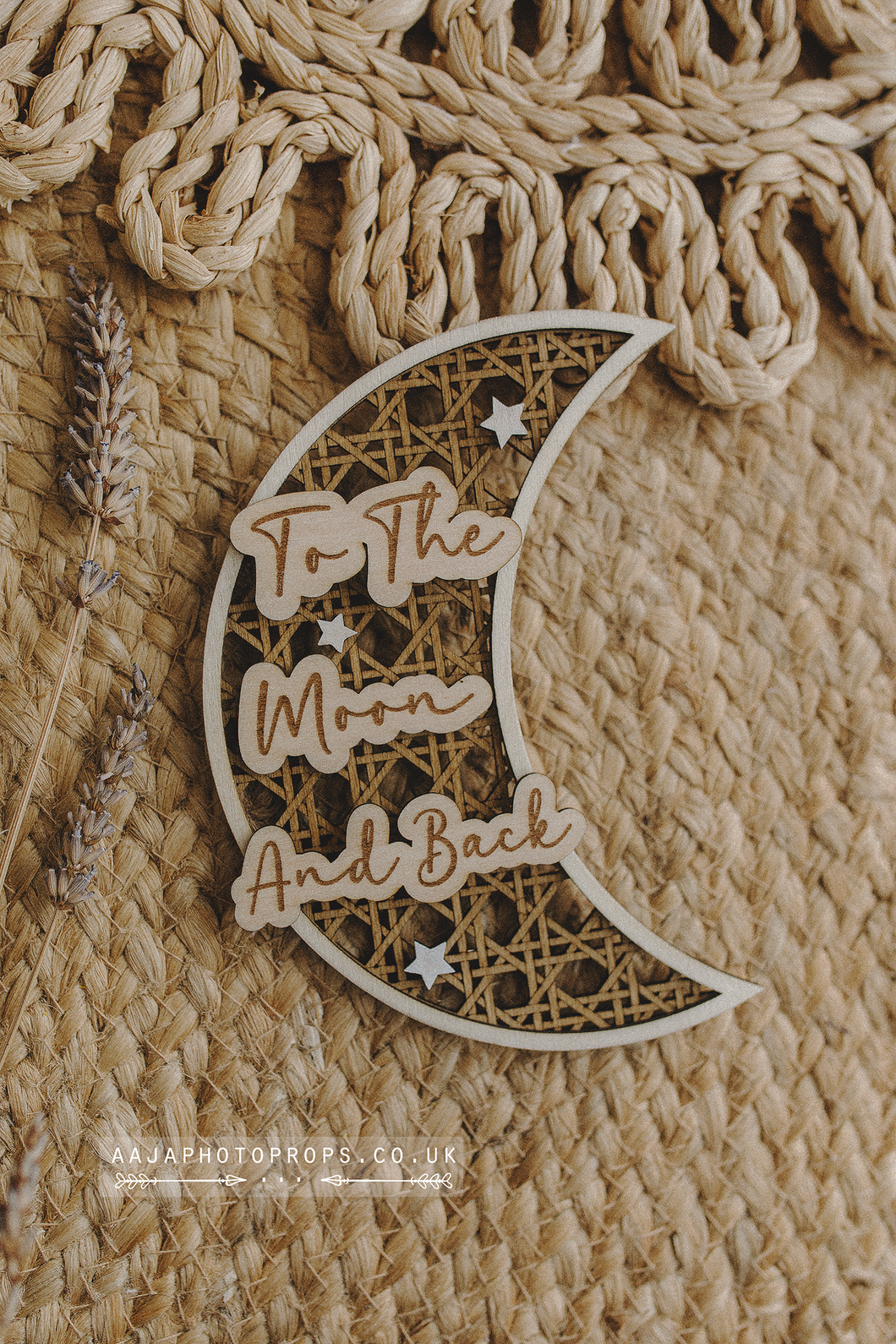 Wooden sign rattan moon, to the moon and back, boho, RTS