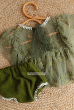 6-12 months size baby top/dress, nappy cover, lace, olive green, boho, lace, RTS