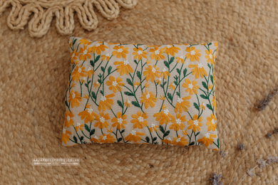 Newborn Posing pillow, beige, yellow, embroidered, flowers, RTS