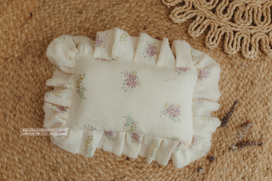 Newborn Posing pillow, cream lavender, frilly, RTS