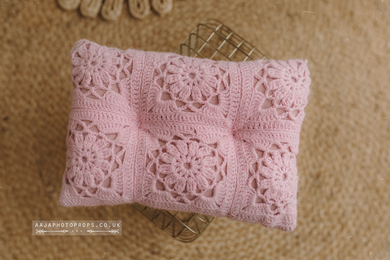 Newborn Posing pillow, crochet, light pink, granny, RTS