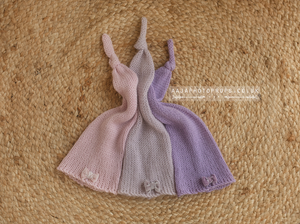 Baby newborn girl sleepy hats set of 3, knitted, knot, lilac, pink, RTS