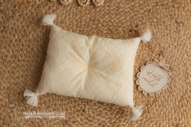 Newborn Posing pillow, cream lace, tassels, RTS