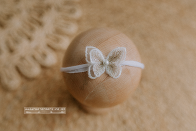 Baby newborn sitter girl butterfly tieback, off white, pearl, RTS