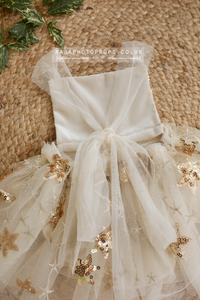 9-18 months size romper, cream, gold, boho, stars, Christmas, made to order