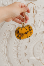 Wooden Halloween pumpkin ornament, hanging, boo, yellow, brown, RTS