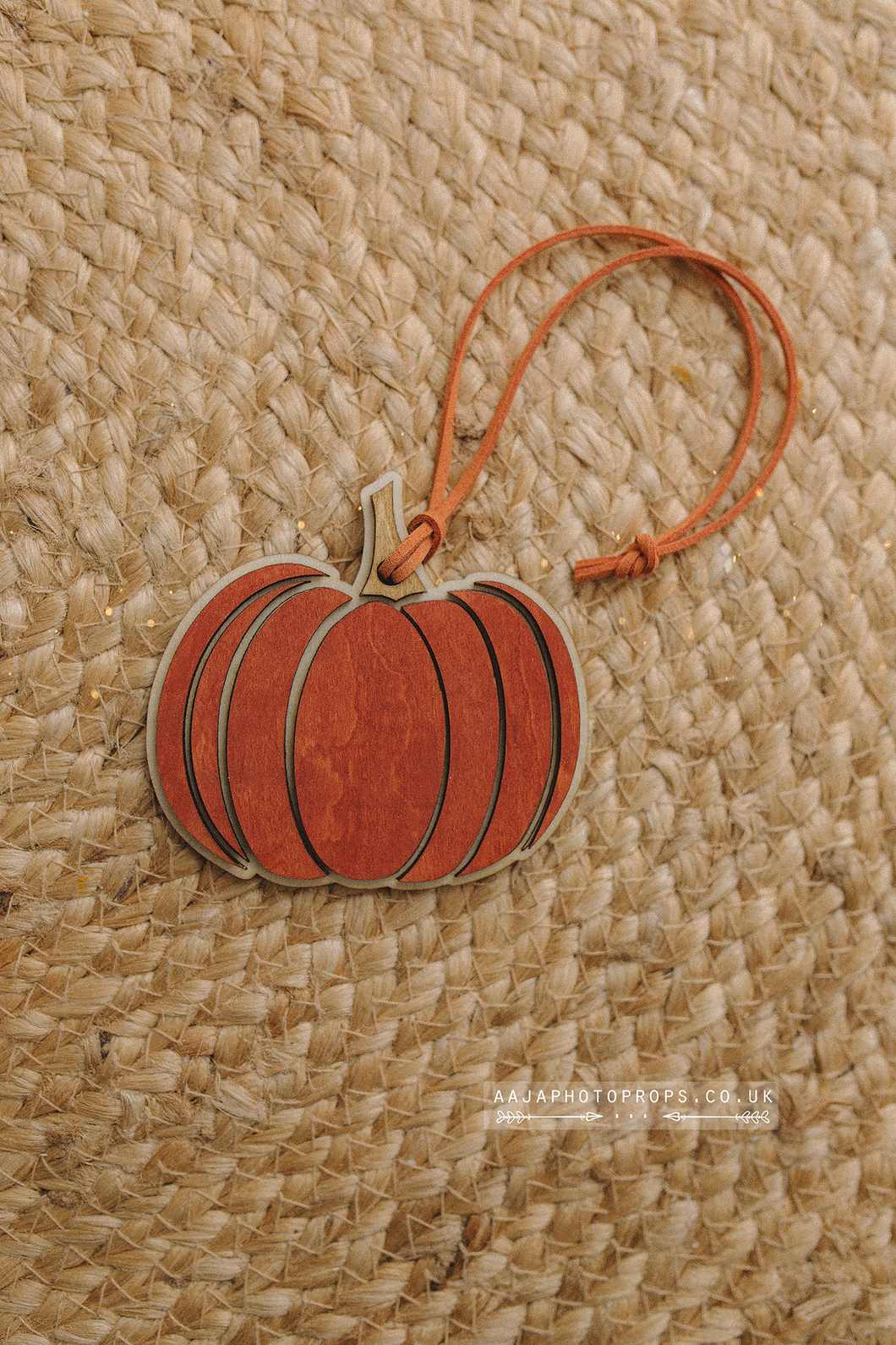 Wooden Halloween pumpkin ornament, hanging, rust orange, RTS