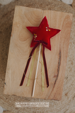 Red velvet star wand, boho, fairy star, Christmas, RTS