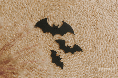 Wooden Halloween decorations, black bats, set of 3, RTS