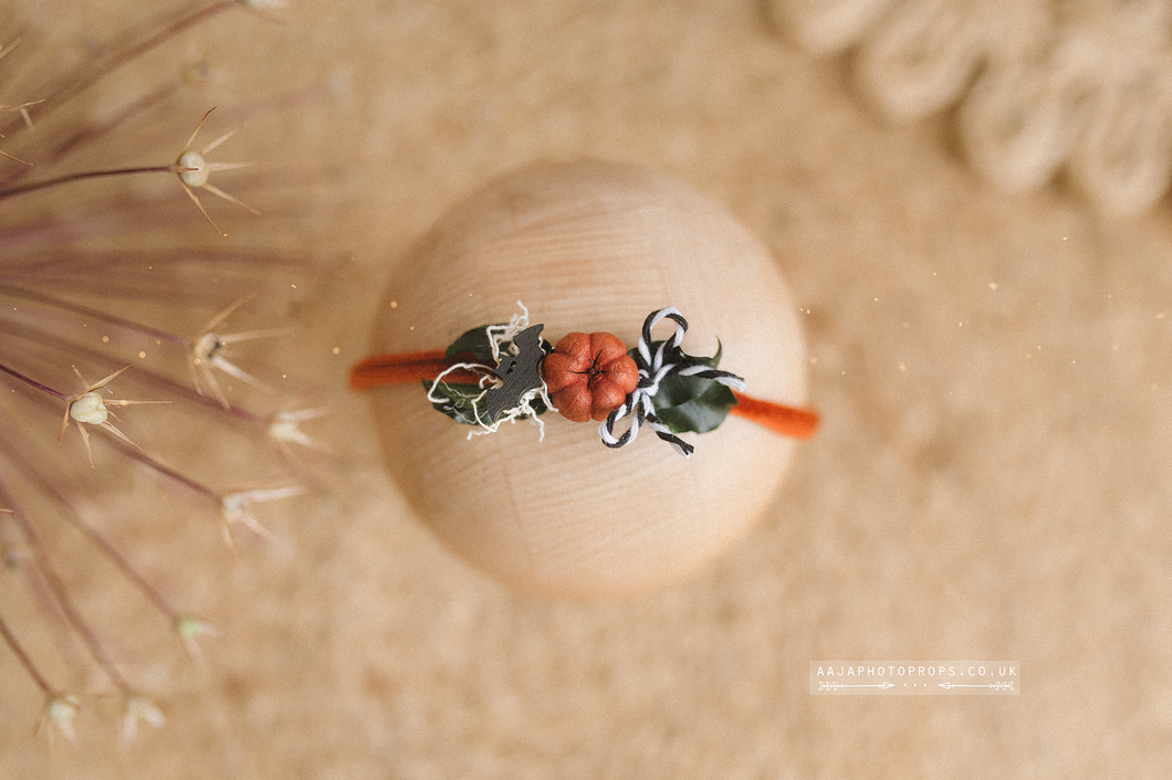 Baby halloween bat, pumpkin, tieback, black, orange, RTS