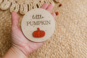 Wooden disc Little Pumpkin, Halloween, Autumn, Fall, RTS