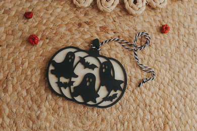 Wooden Halloween pumpkin decoration, ghosts, black bats, RTS