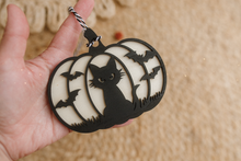 Wooden Halloween pumpkin decoration, cat, black bats, RTS