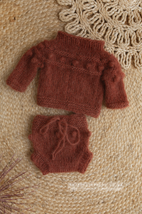 Baby newborn sweater and bloomers, rust burnt orange, bubbles, RTS