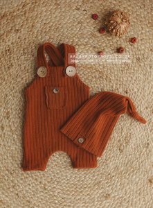 Baby dungarees and hat, rust burnt orange, boho, made to order