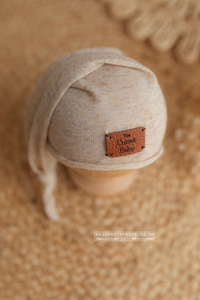 Baby newborn sleepy hat, knot, beige, cutest, patch, RTS