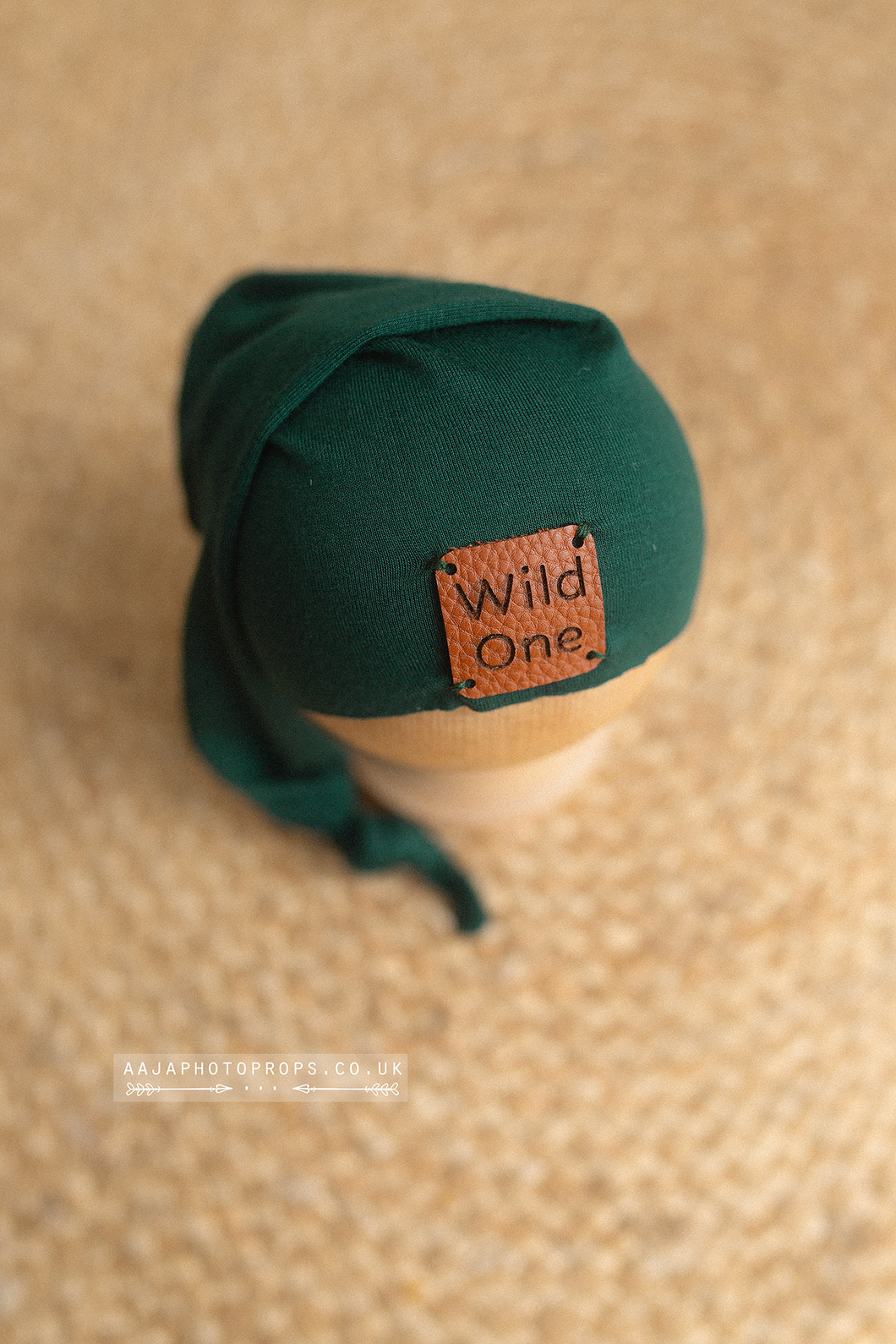 Baby newborn sleepy hat, knot, emerald green, wild one, patch, RTS (Copy)