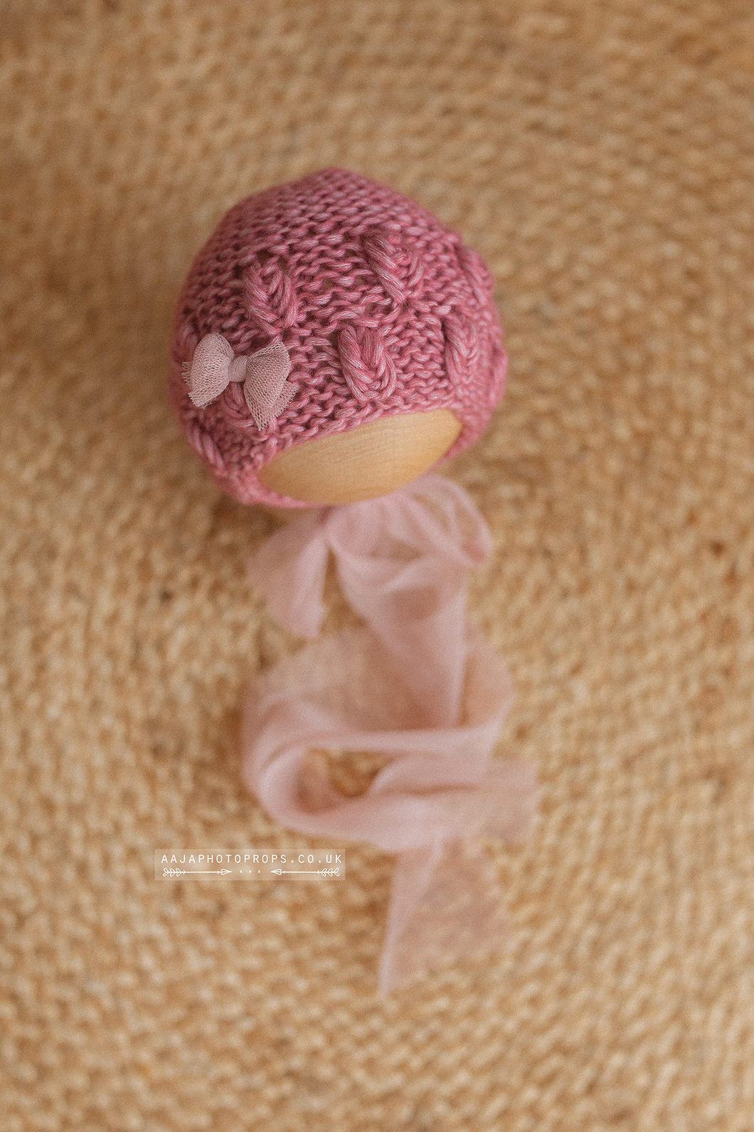 Knitted Baby newborn bonnet, pink, RTS