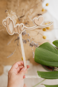 Wooden cake topper, one, natural, gold, RTS