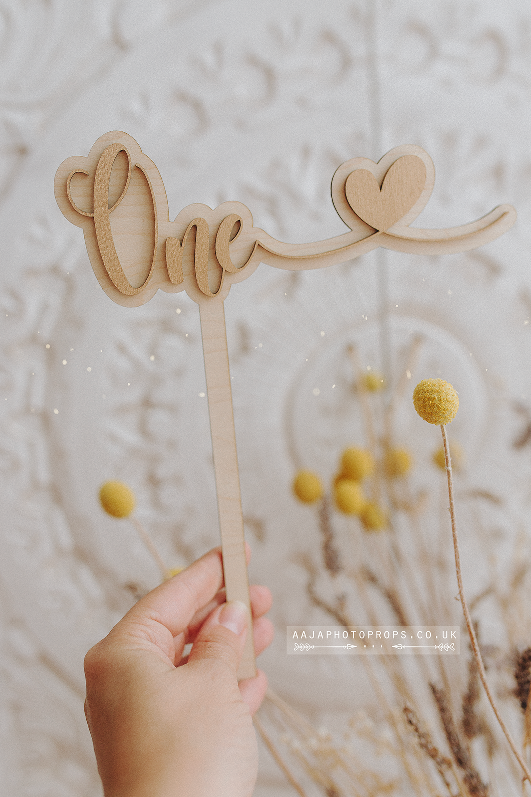 Wooden cake topper, one, natural, gold, RTS