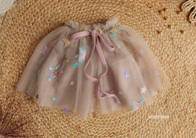 Sitter baby, tulle cape, dusty pink cream, stars, Christmas, RTS